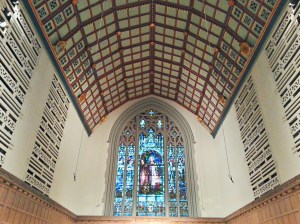 Present day chancel ceiling showing 1938 organ chambers.